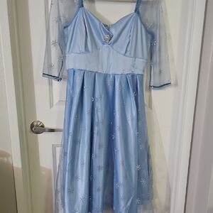 Unique Vintage Light Blue Kids Dress with Sheer Sleeves